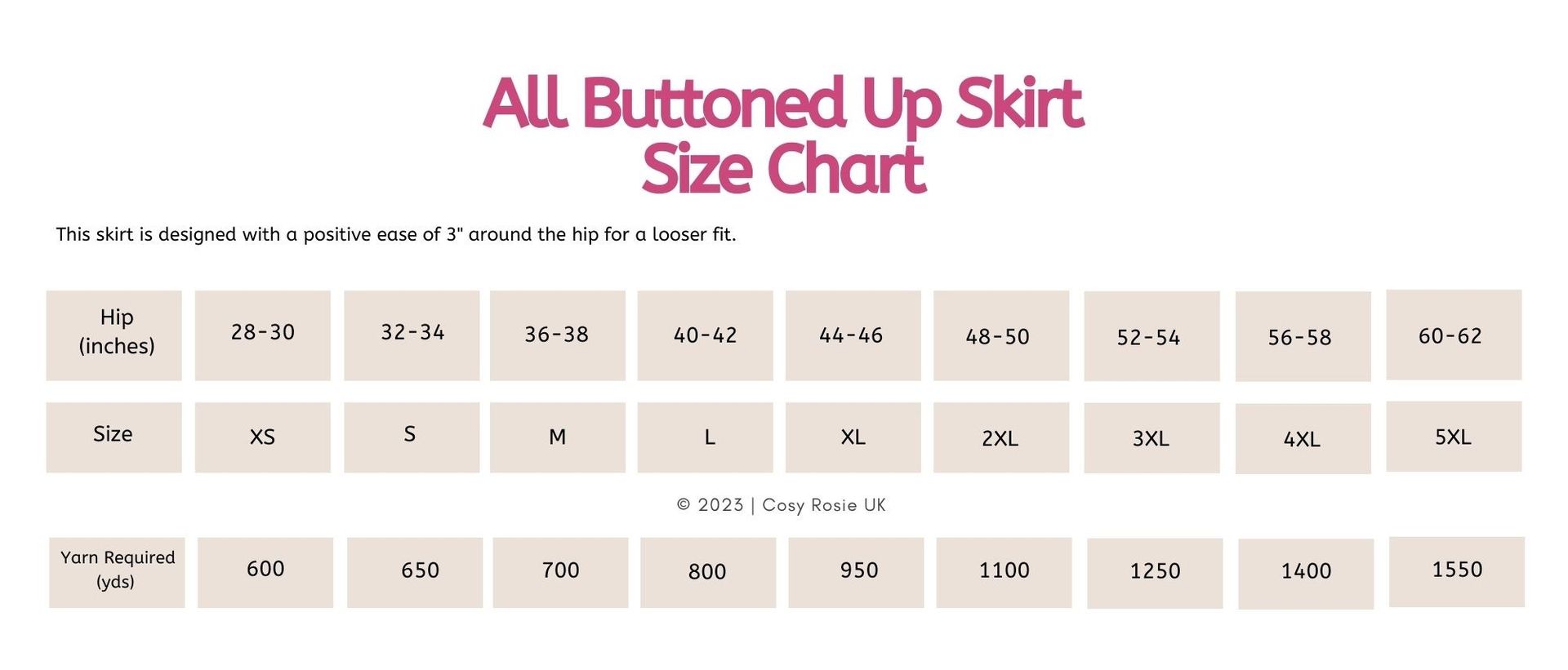 easy crochet skirt pattern size chart